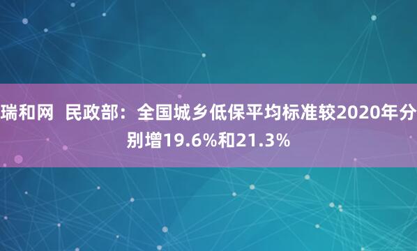 瑞和网  民政部：全国城乡低保平均标准较2020年分别增19.6%和21.3%