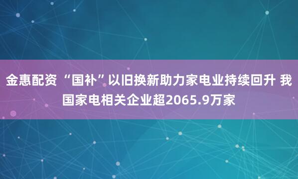 金惠配资 “国补”以旧换新助力家电业持续回升 我国家电相关企业超2065.9万家